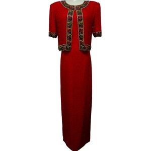 Vintage 1980s Lawrence Kazar beaded 100% silk sequins red dress Size small